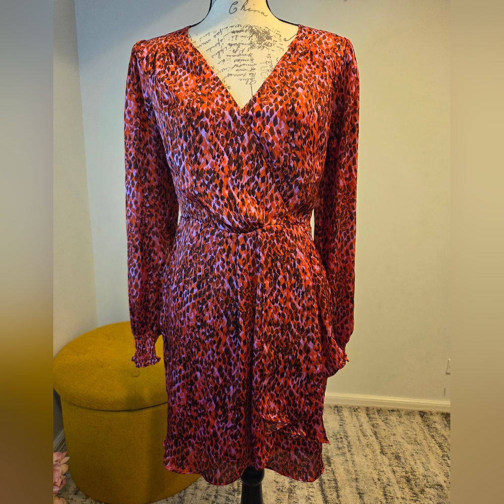 Heartloom Vibrant Orange  and Brown Long Sleeve Dress, Size M.